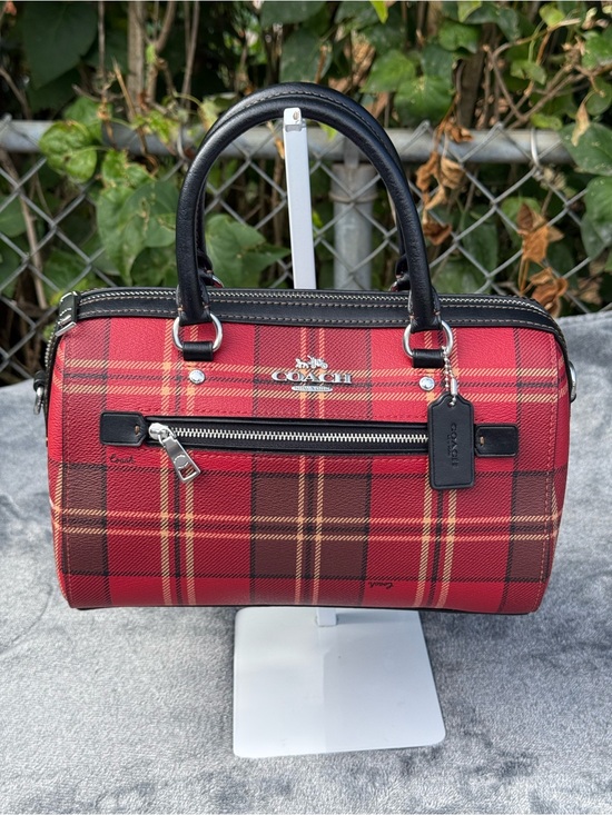 Coach Handbags - Coach Medium Rowan Satchel in a tartan plaid print featuring black leather trim.